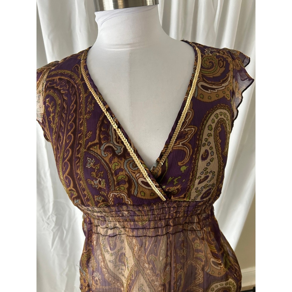 52 Weekends Purple Paisley Sequin Trim Smocked Empire Waist Blouse Small Y2K - Picture 5 of 8